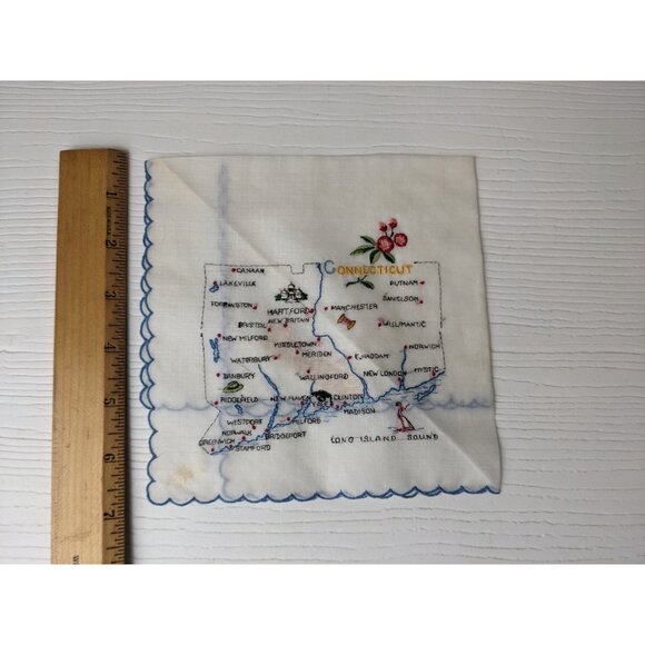 Vintage Handkerchief 1950’s Connecticut Stitched Scalloped Edge 11” Square - Picture 4 of 10